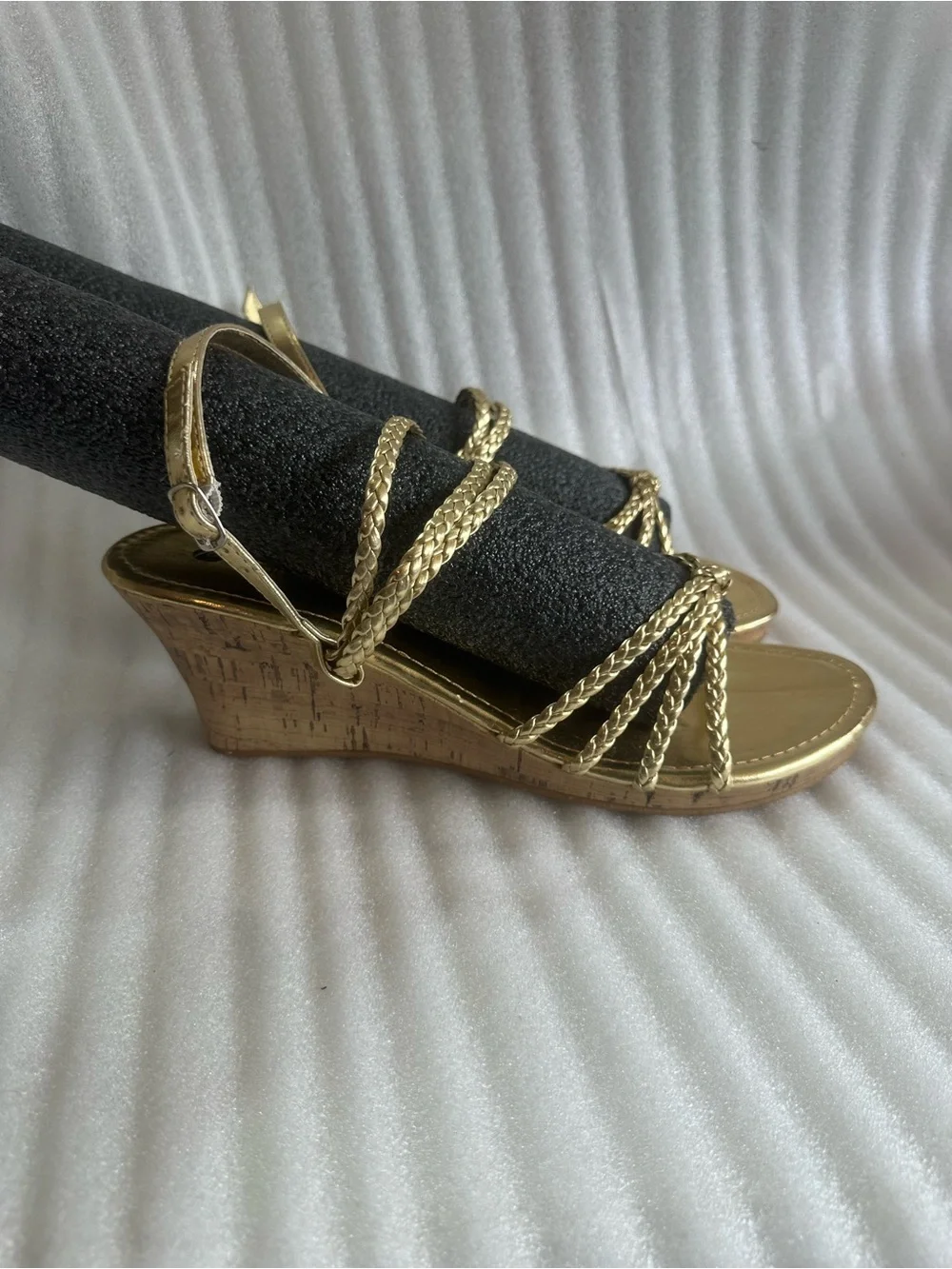 chatties Gold Braided Strap Wedge Sandals
